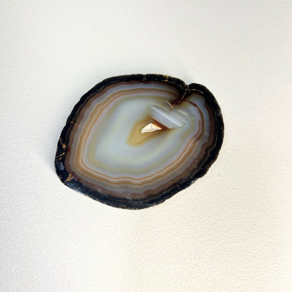 Natural Polished Banded Agate Slice Coaster Earth Tones & Black Rind